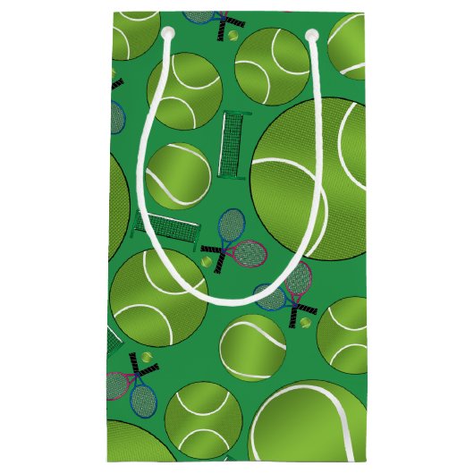 Groene tennisballen, rackets en netten klein cadeauzakje (Voorkant)