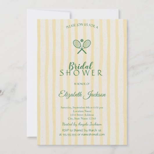 Groene Tennisrackets Geel Gestreept Vrijgezellenfe Kaart (Voorkant)