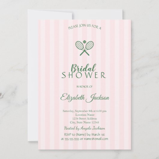 Groene Tennisrackets Roze Gestreept Vrijgezellenfe Kaart (Voorkant)