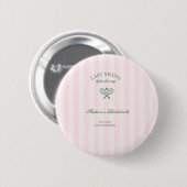 Groene tennisrackets roze gestreepte bruidsdouche ronde button 5,7 cm (Voorkant /achterkant)