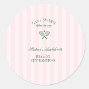 Groene tennisrackets roze gestreepte bruidsdouche  ronde sticker