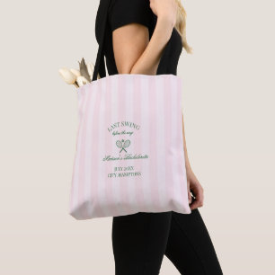 Groene tennisrackets roze gestreepte bruidsdouche tote bag