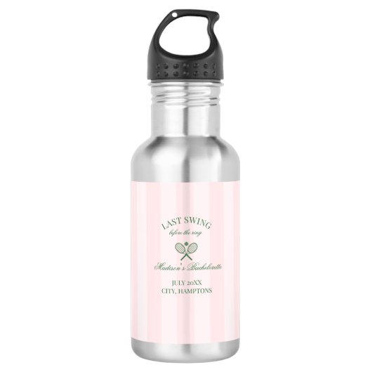 Groene tennisrackets roze gestreepte bruidsdouche waterfles (Voorkant)