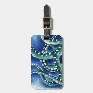 Groene Tentakels diep blauw zee Bagagelabel