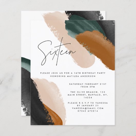 Groene terracotta abstracte waterverf 16e verjaard (Voorkant / Achterkant)