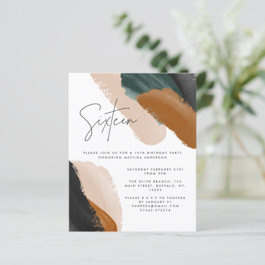 Groene terracotta abstracte waterverf 16e verjaard (Staand voorkant)