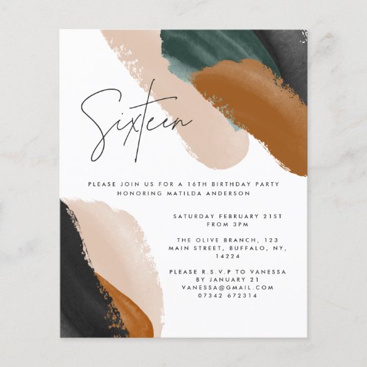 Groene terracotta abstracte waterverf 16e verjaard (Voorkant)