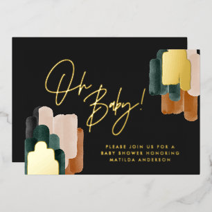 Groene terracotta abstracte waterverf baby shower folie uitnodiging
