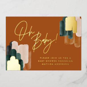 Groene terracotta abstracte waterverf baby shower folie uitnodiging