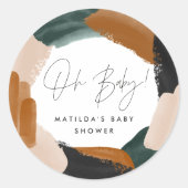 Groene terracotta abstracte waterverf baby shower  ronde sticker (Voorkant)