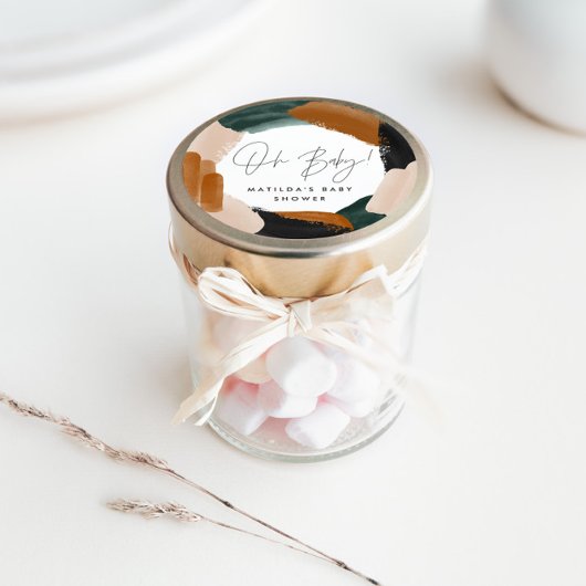 Groene terracotta abstracte waterverf baby shower  ronde sticker