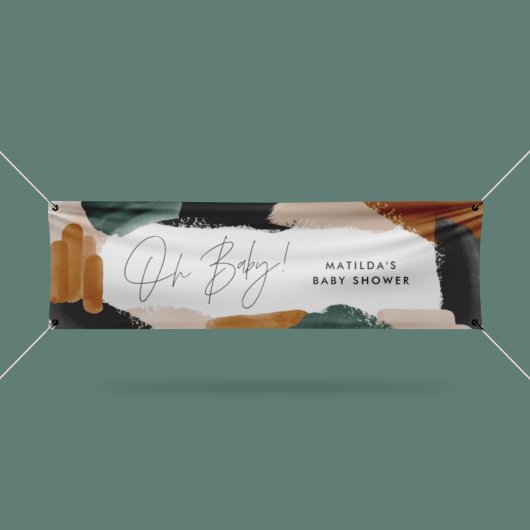 Groene terracotta abstracte waterverf baby shower  spandoek