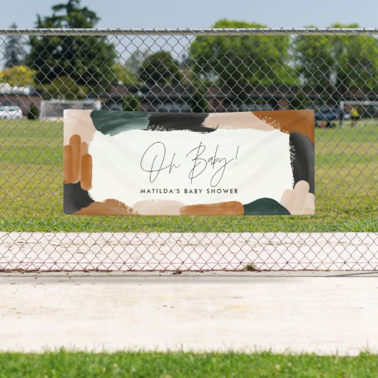 Groene terracotta abstracte waterverf baby shower  spandoek (Insitu)