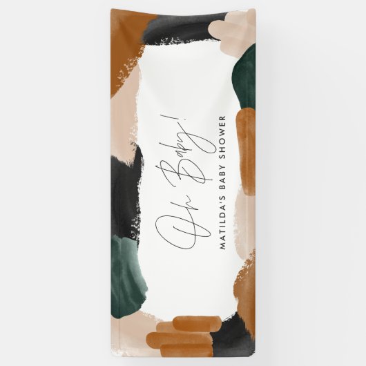 Groene terracotta abstracte waterverf baby shower  spandoek (Verticaal)