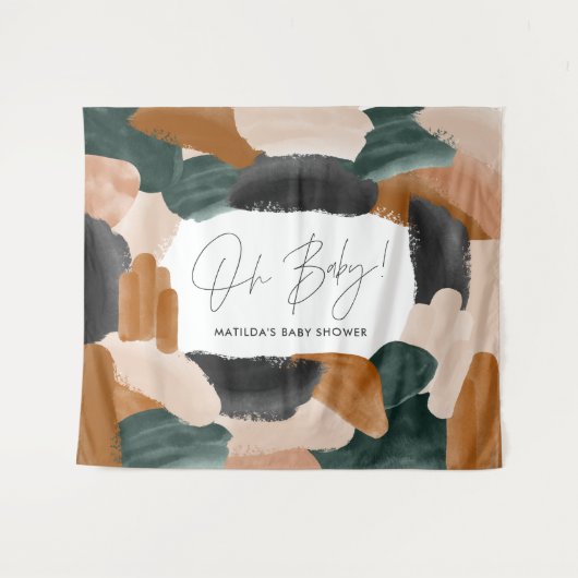 Groene terracotta abstracte waterverf baby shower wandkleed (Voorkant (horizontaal))