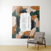 Groene terracotta abstracte waterverf baby shower  wandkleed (In situ)