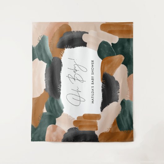 Groene terracotta abstracte waterverf baby shower  wandkleed (Voorkant)