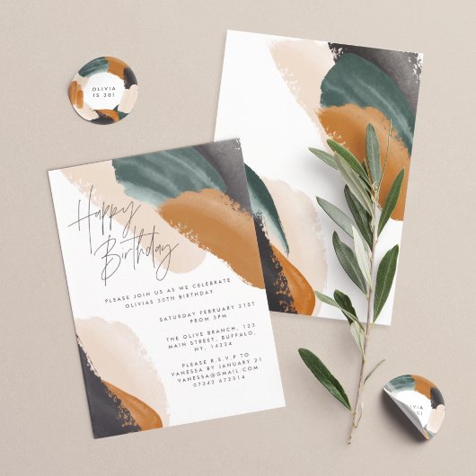 Groene terracotta abstracte waterverf Birthday Kaart