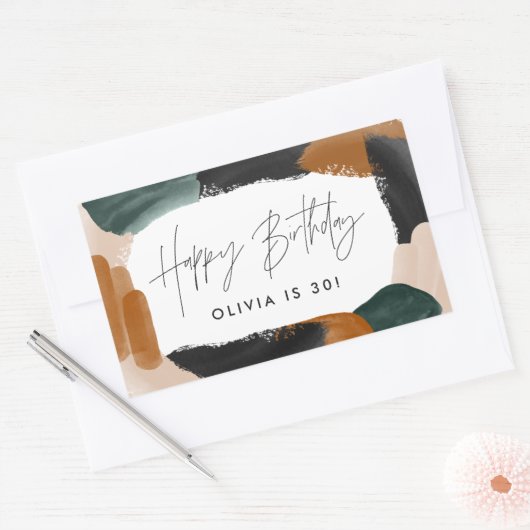Groene terracotta abstracte waterverf verjaardag c rechthoekige sticker (Envelop)