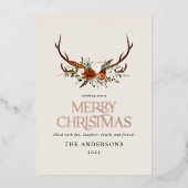 Groene terracotta botanische elegante herten bloem folie feestdagenkaart (Voorkant)