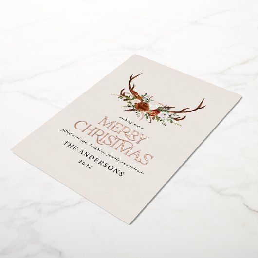 Groene terracotta botanische elegante herten bloem folie feestdagenkaart (Gedraaid)