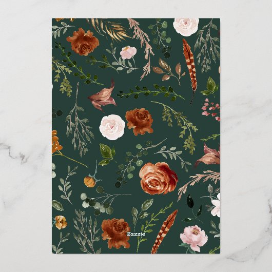 Groene terracotta botanische elegante herten bloem folie feestdagenkaart (Achterkant)