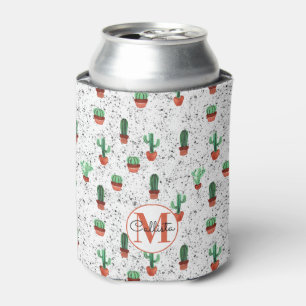 Groene Terracotta Cactus Pots Splatter Monogram Blikjeskoeler