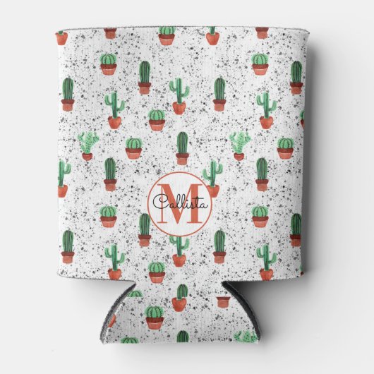 Groene Terracotta Cactus Pots Splatter Monogram Blikjeskoeler (Voorkant)
