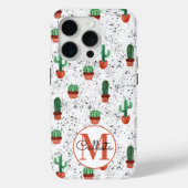 Groene Terracotta Cactus Pots Splatter Monogram Case-Mate iPhone Case (Achterkant)