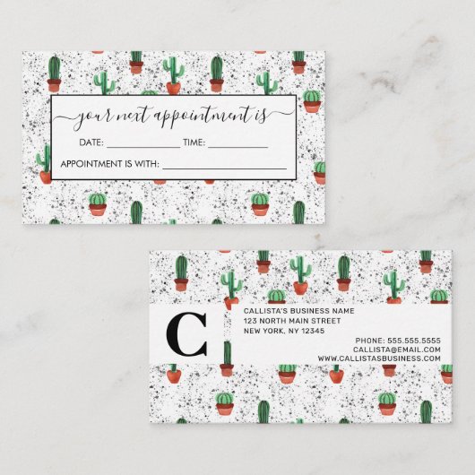 Groene Terracotta Cactus Pots Splatter Patroon Afsprakenkaartje (Voorkant / Achterkant)