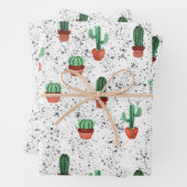 Groene Terracotta Cactus Pots Splatter Patroon Inpakpapier Vel (In situ)