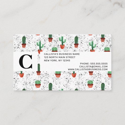 Groene Terracotta Cactus Pots Splatter Patroon Klantenkaartje (Achterkant)