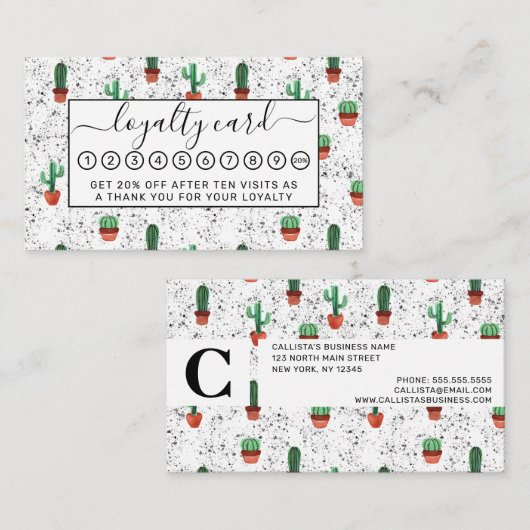 Groene Terracotta Cactus Pots Splatter Patroon Klantenkaartje (Voorkant / Achterkant)