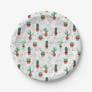 Groene Terracotta Cactus Pots Splatter Patroon Papieren Bordje