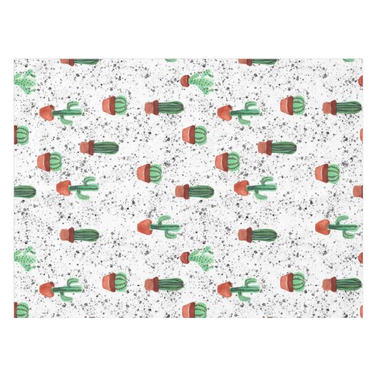 Groene Terracotta Cactus Pots Splatter Patroon Tafelkleed (Voorkant (Horizontaal))