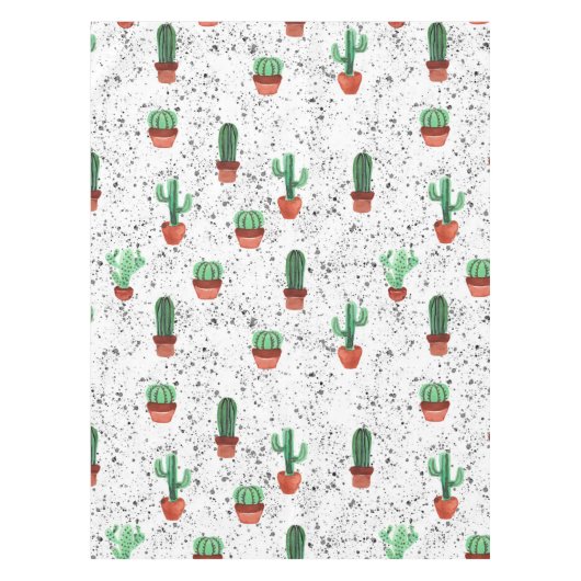 Groene Terracotta Cactus Pots Splatter Patroon Tafelkleed (Voorkant)