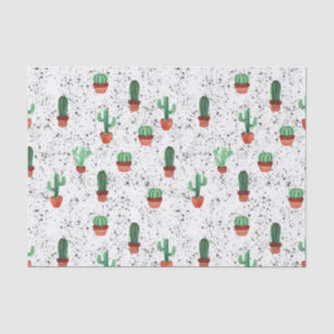 Groene Terracotta Cactus Pots Splatter Patroon Tissuepapier