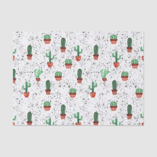 Groene Terracotta Cactus Pots Splatter Patroon Tissuepapier (Voorkant)