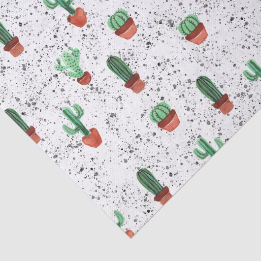 Groene Terracotta Cactus Pots Splatter Patroon Tissuepapier (Detail)