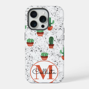 Groene Terracotta Cactuspotten Spatten Monogram iPhone 15 Pro Case