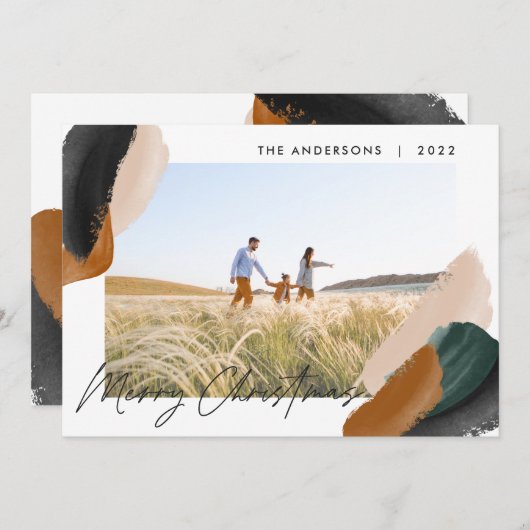 Groene terracotta moderne minimalistische watercol feestdagenkaart (Voorkant / Achterkant)