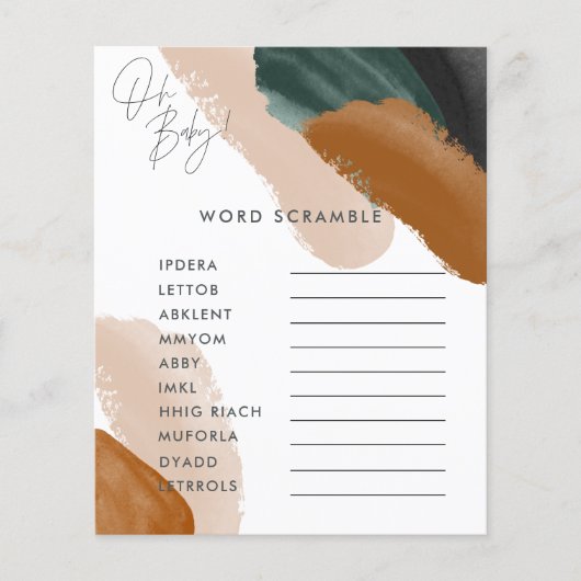 Groene terracotta waterverf baby shower game flyer (Voorkant)