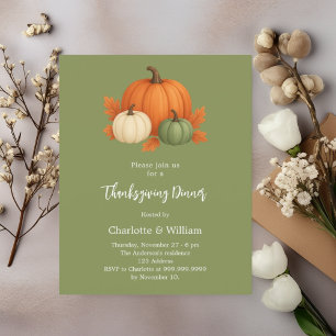 Groene Thanksgiving diner pompoen retro uitnodigin