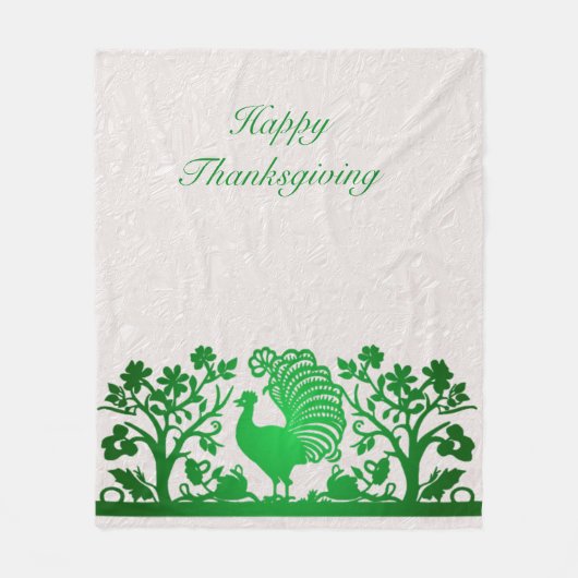 Groene Thanksgiving Turkije Bloemen Fleece Deken (Voorkant)