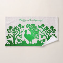 Groene Thanksgiving Turkije Bloemen Handdoek