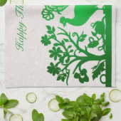 Groene Thanksgiving Turkije Bloemen Keuken Handdoe Theedoek (Gevouwen)