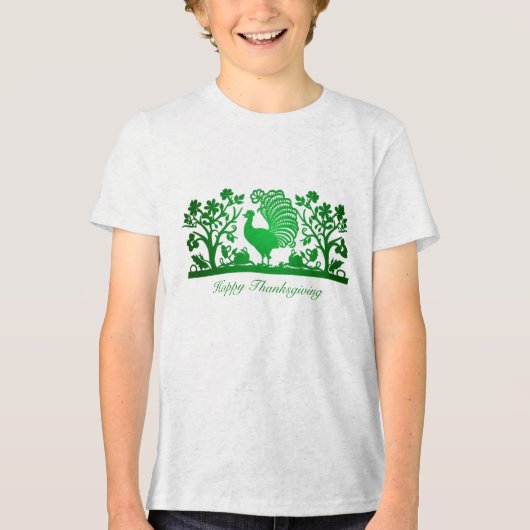 Groene Thanksgiving Turkije Bloemen T-shirt (Voorkant)