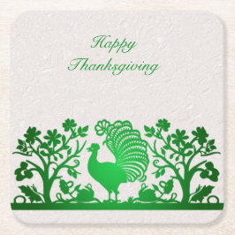 Groene Thanksgiving Turkije Floral Paper Onderzett Kartonnen Onderzetters