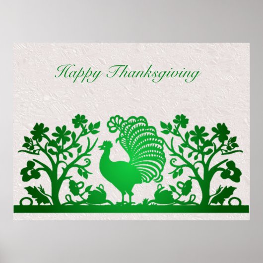 Groene Thanksgiving Turkije Floral Poster (Voorkant)