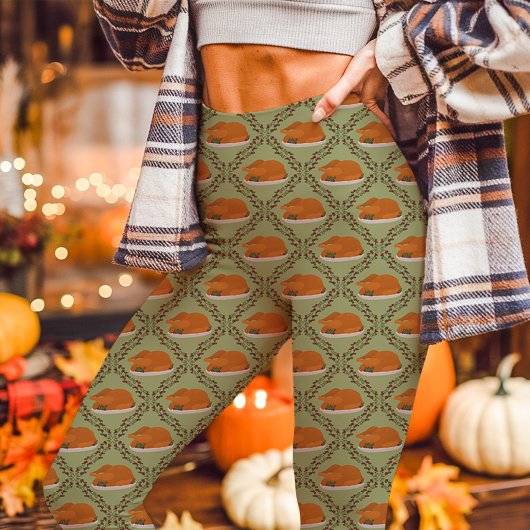 Groene Thanksgiving Turkije vakantiepatroon Leggings